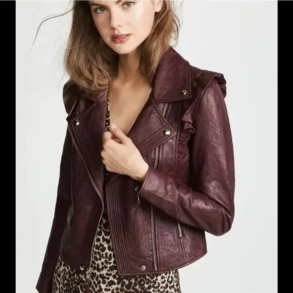 Paige Women's Annika lamb Leather dark red Moto Jacket Sz S NWT - Picture 3 of 16